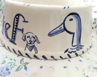 Large Dog Bowl, Large Blue and White Ceramic Pet Bowl