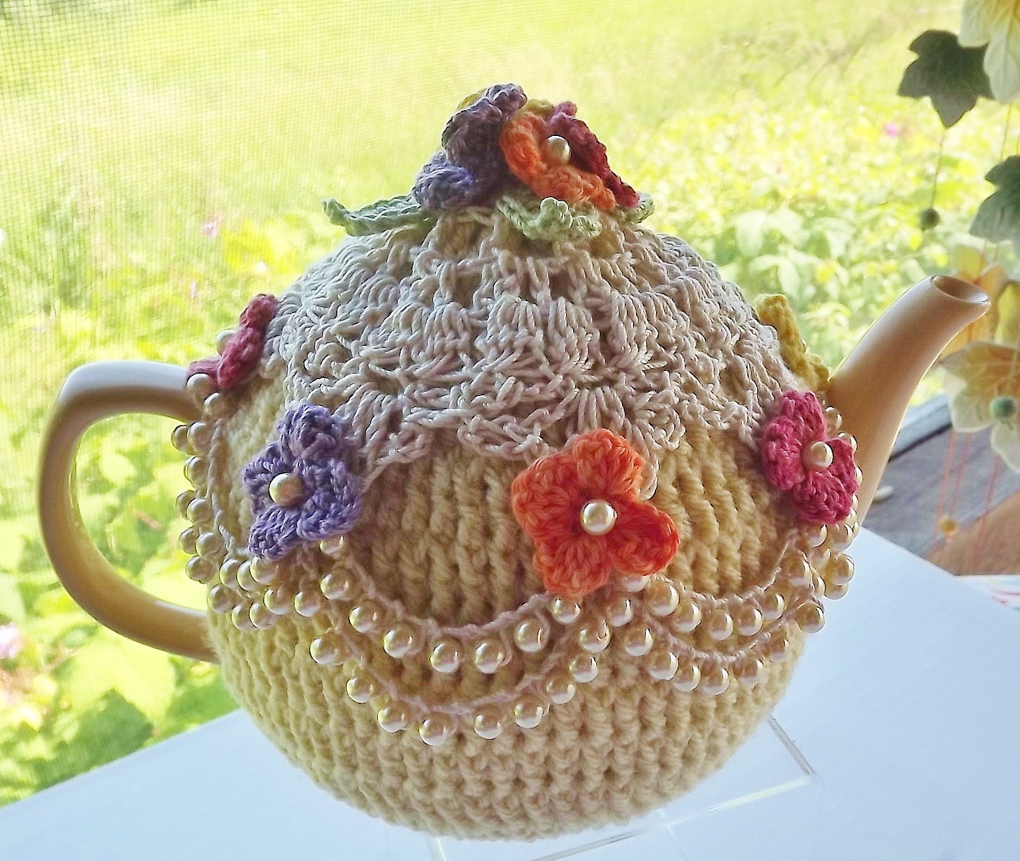 Yellow Crochet Tea Cozy Victorian Tea Cozy Belle of the Ball