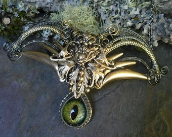 Gothic Steampunk Devil Wings and a Green Eye Necklace