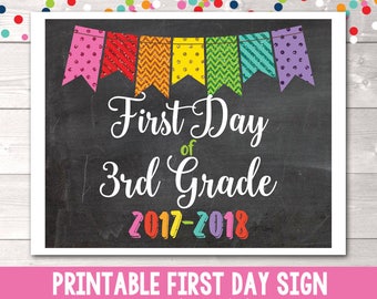 Printable First Day of 3rd Grade Sign Instant Download Printable PDF for 1st Day of Third Grade Glitter Bunting 2017-2018 School Year