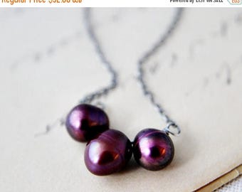 Pearl Necklace, Freshwater Pearl, June Birthstone, Wine, Vineyard, Purple, Wire Wrapped, Sterling Silver, Antiqued, PoleStar