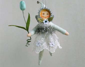 Spun Cotton Ornament, Cotton batting doll, Cotton fairy, Plumpuppets