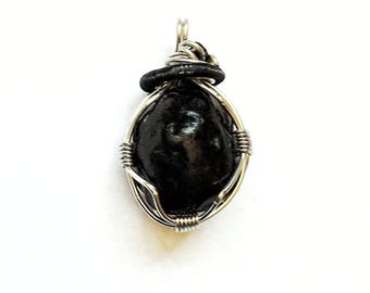 Apache Tears Pendant - Mens Gemstone Necklace - Gifts for Him - Wire Wrap Pendant - Healing Crystal Necklace - MADE TO ORDER- Wire Weave