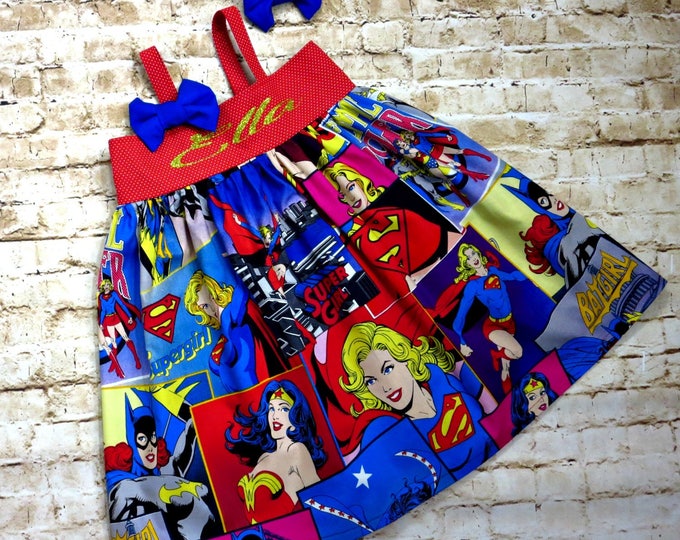 Personalized Super Hero Dress - Super Hero Birthday Party - Girls Personalized Dress - Girls Birthday - Super Hero Girls - 6 mo to 8 yrs
