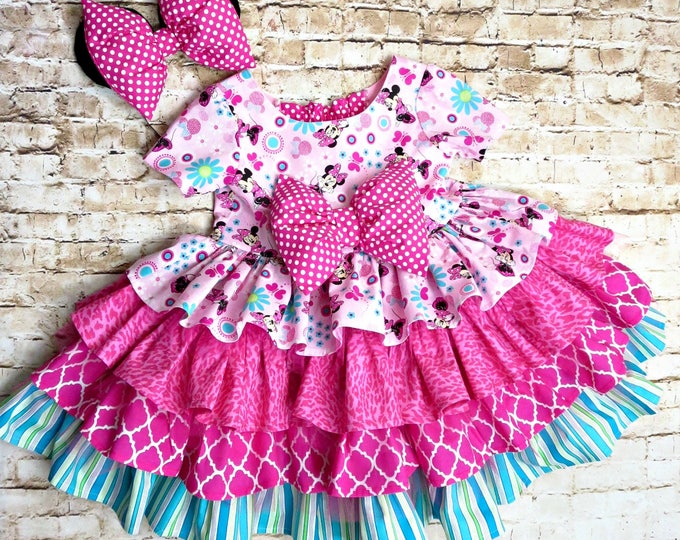 Minnie Mouse Dress - Twirl Dress - Birthday Party Outfit - Pink Ruffle Dress - Minnie Mouse Ears - Disney Vacation - Toddler - 6 mo - 8 yrs