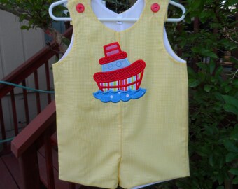 Boy's Jon Jon Romper with Tug Boat sizes 6 mo. - 3T Handmade