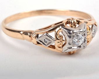 Vintage Diamond Ring, Diamond Engagement Ring, Two Tone Diamond Ring, Art Deco Style Diamond Ring, Wedding Ring, Special Gift, Fine Jewelry