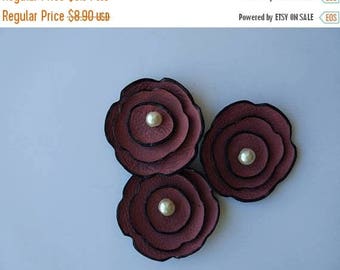 40% OFF SALE 40 Percent OFF Sale 3pcs Jewelry supplies leather flowers for pendants, necklaces, brooches, shoes clips etc Handmade supplies