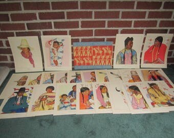 Vintage 1940 Blackfeet Indians Great Northern Railroad Lot of 22 Winold Reiss Portrait Prints in Folder
