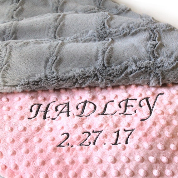 Minky Adult Blanket, Personalized Blanket, Silver Gray Pink Throw, Twin Size, Geometric Blanket, Personalized Gift, Gray Minky Throw Blanket