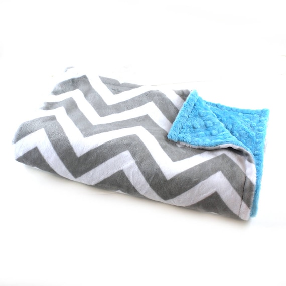 Gray Chevron Blanket / Minky Baby Blanket Boy, Blue Gray Chevron Blanket // 29 x 35 in Ready to Ship