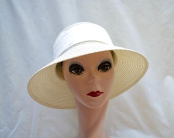 Cream Summer Cloche Hat With Ribbon Trim / Downton Abbey Inspired Cloche Hat / Cream Cloche Hat / Vintage Inspired Straw Cloche Hat