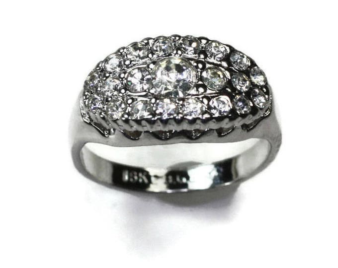 Clear Crystal Cocktail Ring Size 8.25 Faux Diamonds 18K HGE