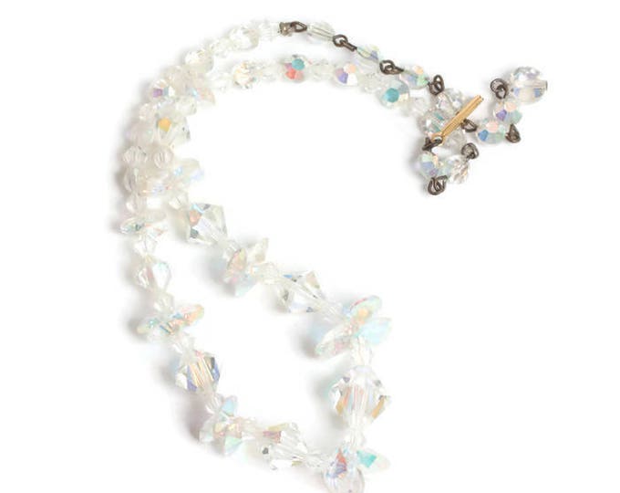 Aurora Borealis Crystal Bridal Choker Necklace Aurora Borealis Beads Unusual Vintage Necklace