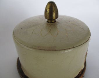 Stamp Roll Dispenser- Antique Off White & Gold Leather Desktop Postage Stamp Roll Dispenser Stamp Holder
