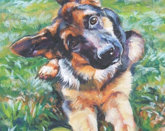 GERMAN SHEPHERD dog art canvas PRINT of LAShepard painting 8x10" gsp puppy