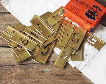 Vintage Reese's Brass Stencil Lot - 1" Adjustable Stencils Lot of 35 in Original Box