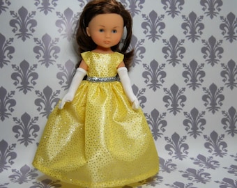 13 inch doll clothes made to fit dolls such as Corolle Les Cheries doll clothes, Yellow Silver Fancy Princess Dress, 06-2180