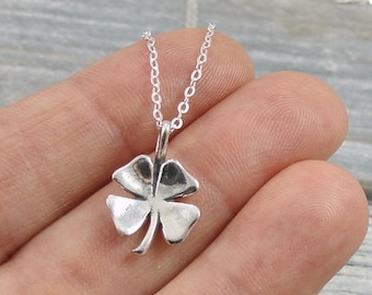 Four Leaf Clover Necklace, Sterling Silver Four Leaf Clover Shamrock Charm on a Silver Cable Chain