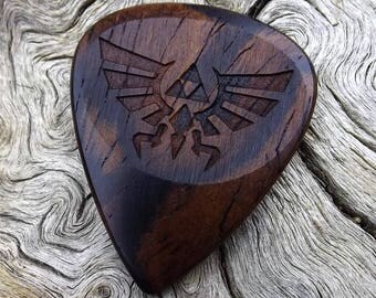 Wood Guitar Pick - Premium Handmade Quality - Exotic Cocobolo Rosewood - Laser Engraved On Each Side - No Stock Photos - Actual Pick