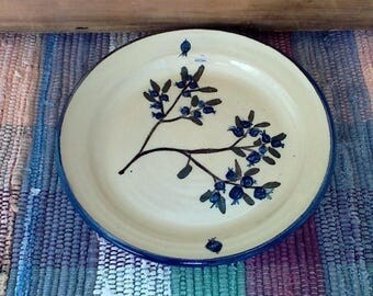 Handmade ceramic small serving plate painted in blueberry - kitchen - pottery dish - pottery dinner plate - rustic up north style - 618