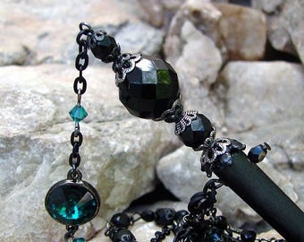 CIJ SALE Hair Stick Emerald Green Black Goth Elegant Vampire Style Gothic Easy Clip Removable Pendant Hairstick Wear It Four Ways Hair Chops