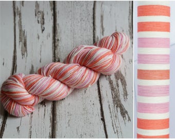 Hand dyed self-striping sock yarn 100g Peaches and cream colourway