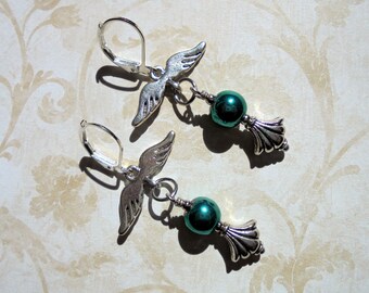 Teal Blue Angel Wing Earrings (3989)