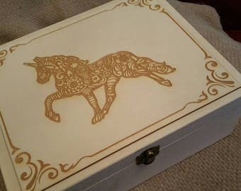 Unicorn Treasure Memory Box Unique Gift for Girls jewelry wooden keepsake trinket Her Birthday Anniversary Christmas Sister teenager Fantasy