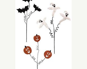 SUPPLY SALE 25 Inch Halloween Glitter Picks HH1181 (3 Sprays), Deco Mesh Supplies