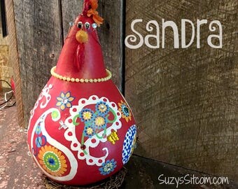 chicken, hen, rooster, bird, gourd, gourd art, home decor, birthday gift, housewarming gift for a chicken lover