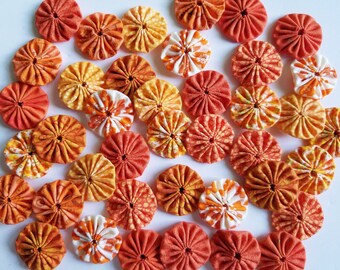 40 Assorted Orange Prints 1 inch Fabric Miniature Yo Yos Applique Quilt Pieces Scrapbooking Embellishments