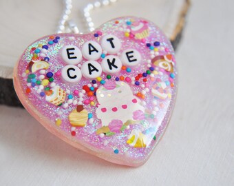 Resin Necklace, Resin Heart Necklace, Heart Necklace, Pink Heart Necklace, Pink Necklace, Cake Necklace, Food Necklace, Birthday Gift, Holo