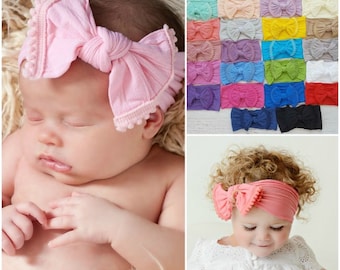 Baby headbands, girls headbands, Baby Headband, Newborn headbands,Baby Nylon Headband, nylon headbands,Nylon Top Knot Bow Headwrap head wrap