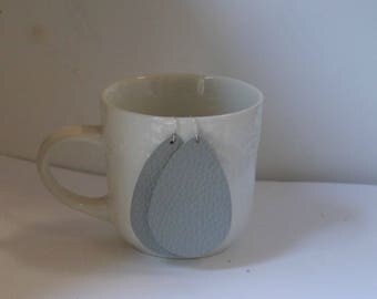 Gray Grey Textured Leather Teardrop Drop Earrings