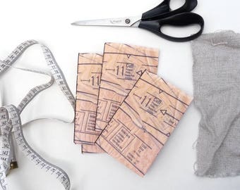Soft cover notebook, journal, sewing patterns, seamstress, collage