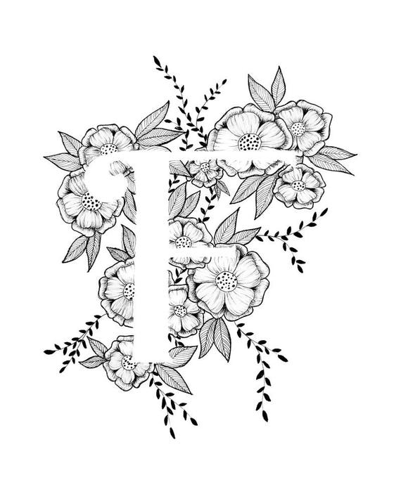 Letter F print Alphabet Calligraphy Typography Monogram