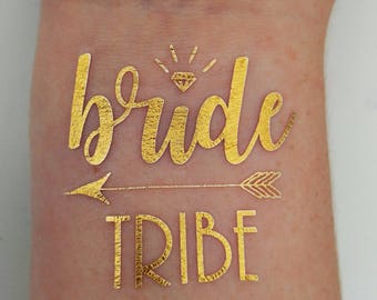 Bride Tribe Tattoo Bachelorette Party Tattoo Metallic Temporary Tattoo Gold Foil Tattoo Bridesmaid Gifts Gold Tattoo Hens Party Flash Tattoo