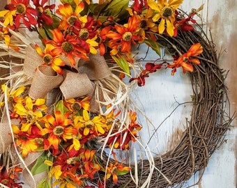 Fall Front door wreath, Fall Wreath, Wreath for front door- Wreath Great for All Year Round - Everyday Burlap Wreath, Door Wreath