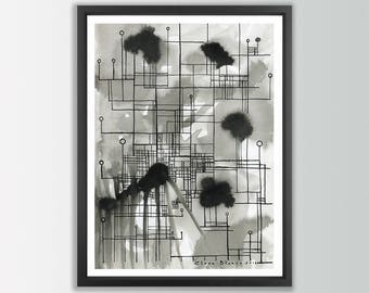 Black and White Art Prints. Abstract art prints. Ink Prints. Modern abstract art. Living room wall art. Black and white print. Modern prints