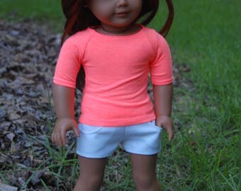 SALE-2 piece-fits American Girl doll clothes/18 inch doll clothes/AG doll clothes/doll shirt/doll outifit/doll shorts/coral tee,shorts