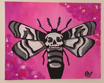 Pink and grey death moth original painting