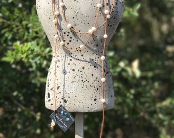 Pearl & leather wrap necklace