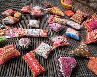 25 Textile Pockets HandMade with Upcycled Hmong Hilltribe Embroidery