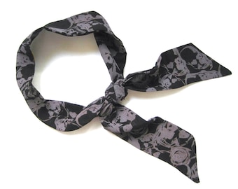 Purse Scarf, Hair Wrap, Bun Scarf, Hipster Scarf, Twilly Scarf, Skulls, Skinny Scarf, Hair Scarf, Teen Gift, Under 20 Dollars, Ready to Ship
