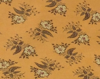 floral flower garden flannel fabric, pale orange with white flowers black outlined , beautiful fabric, quilting flannel,by the yard