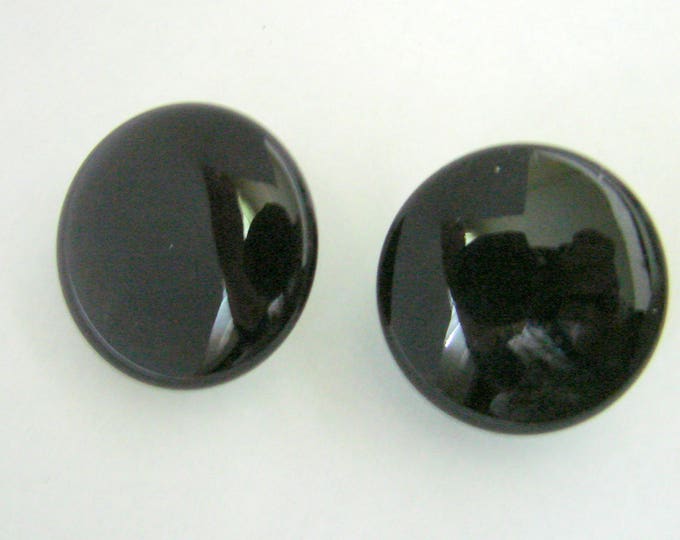 Vintage 1950s Black Lucite Cabochon Button Earrings / Clips / Jewelry / Jewellery / CIJ Sale 20% Coupon Code (CIJSale1)