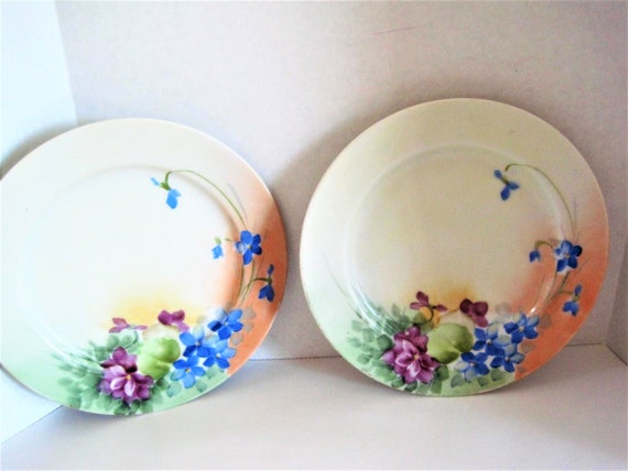 Hand Painted Nippon Plates, Set of 2, Collectible Desserts, 6 inch Plates
