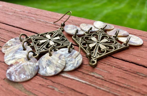 Natural "Simply Chandelier" Mussel Shell Earrings