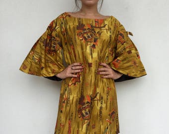 Amazing 60s tribal print flutter sleeve shift dress